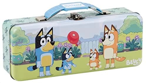 The Tin Box Company Bluey Pencil Box with Handle Clasp & Hinge | 8-3/8 x 3-3/8 x 2-1/4" Steel Storage Box for School Supplies thumbnail 1