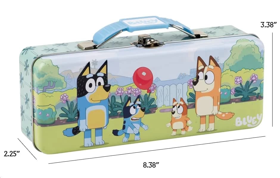 The Tin Box Company Bluey Pencil Box with Handle Clasp & Hinge | 8-3/8 x 3-3/8 x 2-1/4" Steel Storage Box for School Supplies thumbnail 2