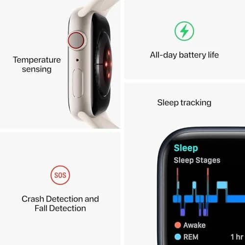 Apple Watch Series 8 GPS 41mm Midnight Aluminum Case Midnight Sport Band M/L | Essential Health & Safety Companion thumbnail 3