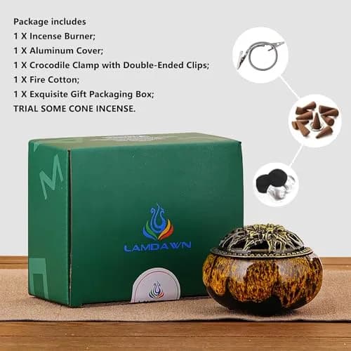 LamDawn Incense Burner with Calabash Holder | Porcelain Ceramic for Resin & Coil Incense thumbnail 3