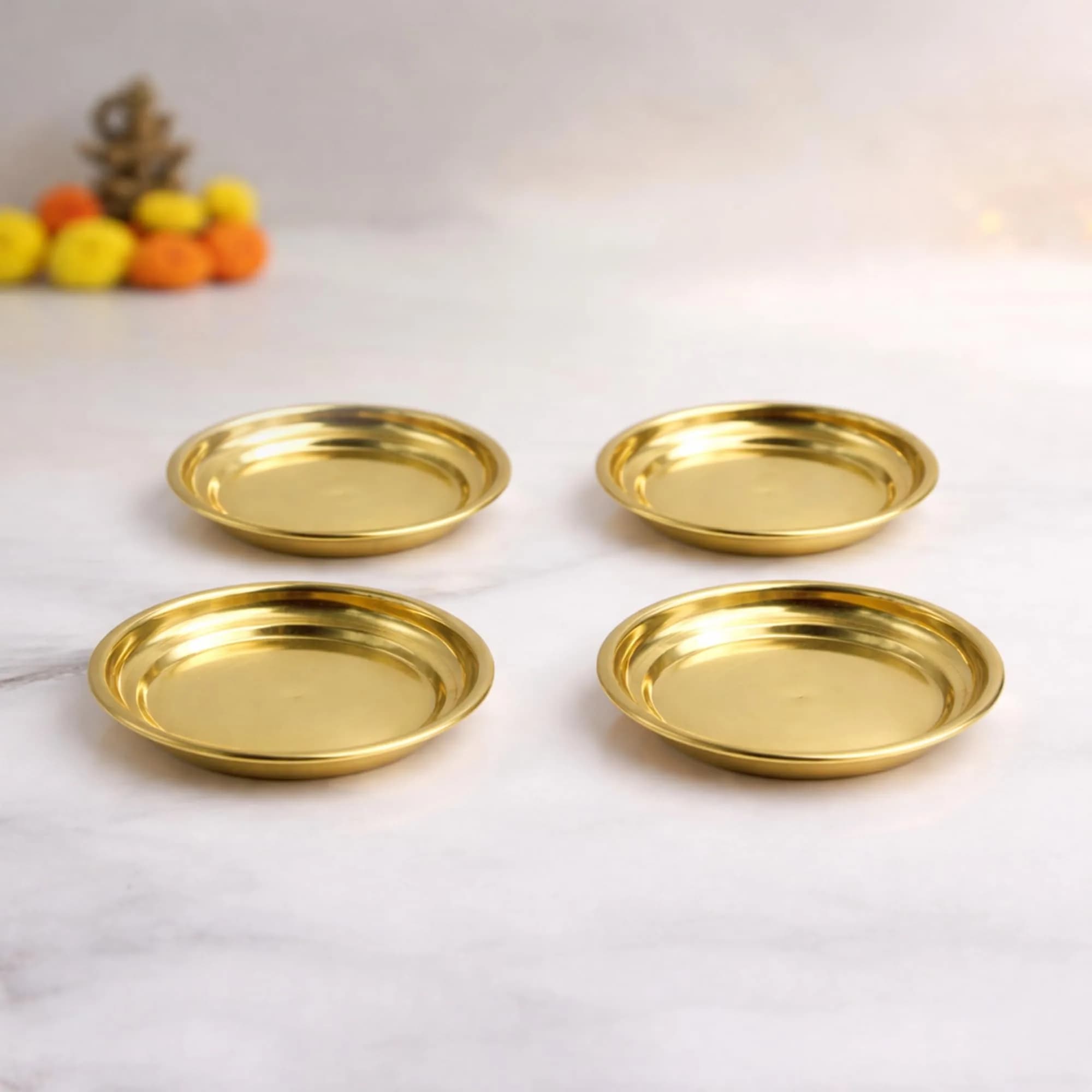 Spillbox Traditional Brass Diya for Puja | Elegant Handcrafted Oil Lamp for Home Temple Decor — Gold