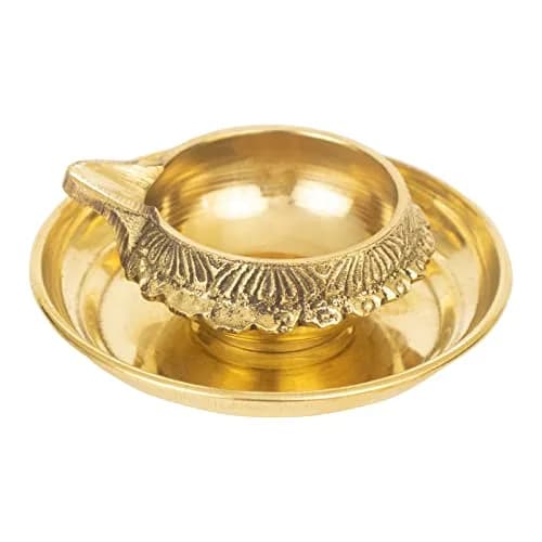 Spillbox Traditional Brass Diya for Puja | Small Pooja Plate 9.5cm (3.7in) | Authentic Indian Pooja Item thumbnail 4