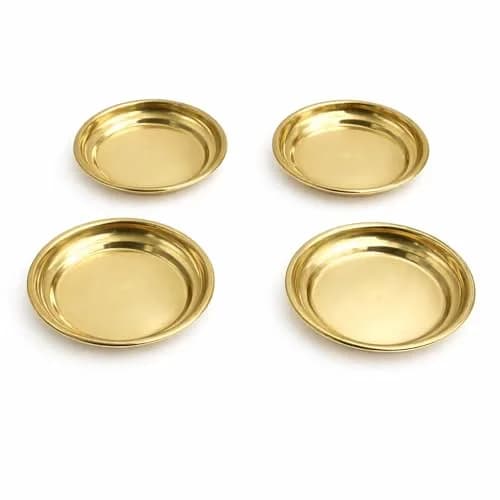 Spillbox Traditional Brass Diya for Puja | Small Pooja Plate 9.5cm (3.7in) | Authentic Indian Pooja Item thumbnail 6