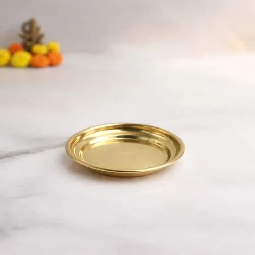 Spillbox Traditional Brass Diya for Puja | Small Pooja Plate 9.5cm (3.7in) | Authentic Indian Pooja Item thumbnail 2