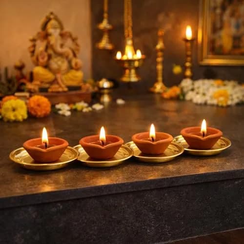 Spillbox Traditional Brass Diya for Puja 8.4cm (2-Pack) | Authentic Indian Pooja Aarti Lamp thumbnail 6