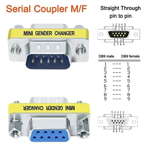 DTECH Serial Adapter 3-Pack (DB9 F-F, M-F, M-M) Mini Size RS232 Coupler | Straight-Through Wired thumbnail 5