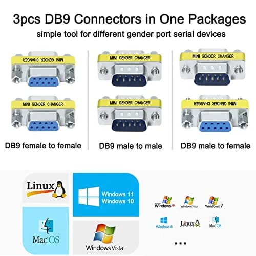 DTECH Serial Adapter 3-Pack (DB9 F-F, M-F, M-M) Mini Size RS232 Coupler | Straight-Through Wired thumbnail 2