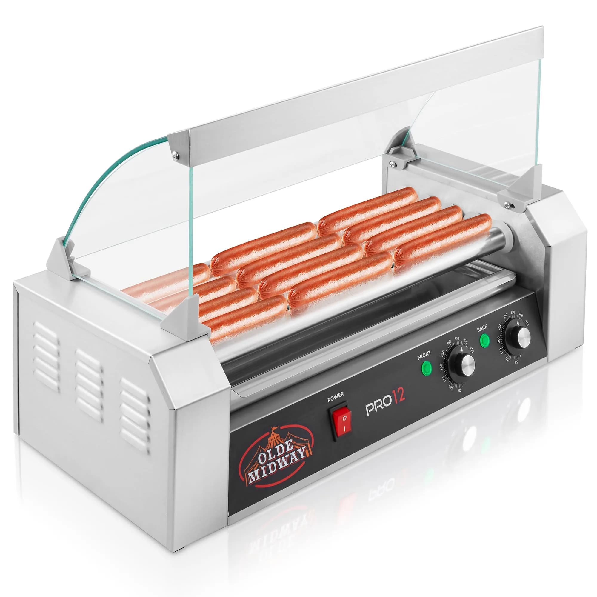 OLDE MIDWAY Electric 12 Hot Dog 5 Roller Grill Cooker Machine with Cover 700-Watt | Commercial Grade