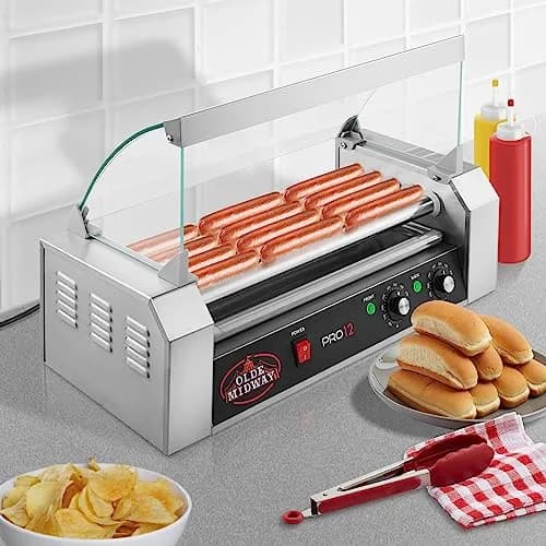 OLDE MIDWAY Electric 12 Hot Dog 5 Roller Grill Cooker Machine with Cover 700-Watt | Commercial Grade thumbnail 7