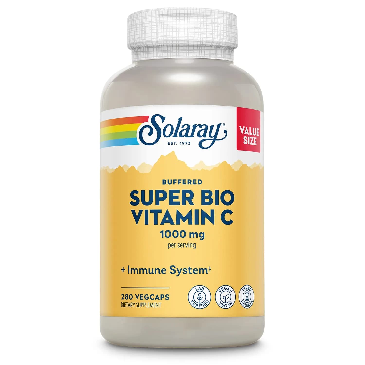 SOLARAY Super Bio Buffered Vitamin C 1000 mg Time Release, 280 VegCaps | Supports Immunity & Collagen — Capsule