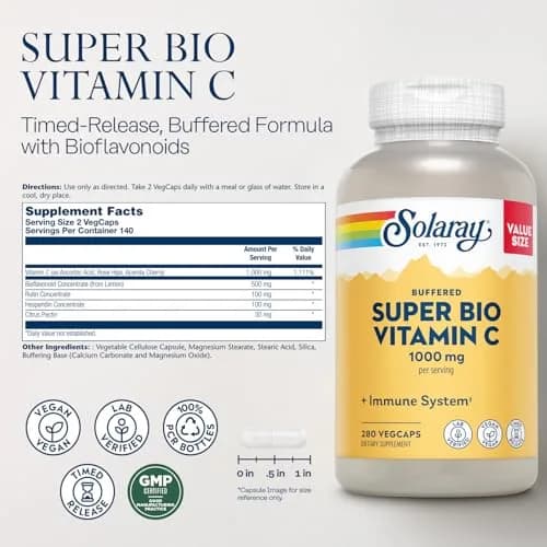 SOLARAY Super Bio Buffered Vitamin C 1000 mg Time Release, 280 VegCaps | Supports Immunity & Collagen thumbnail 2