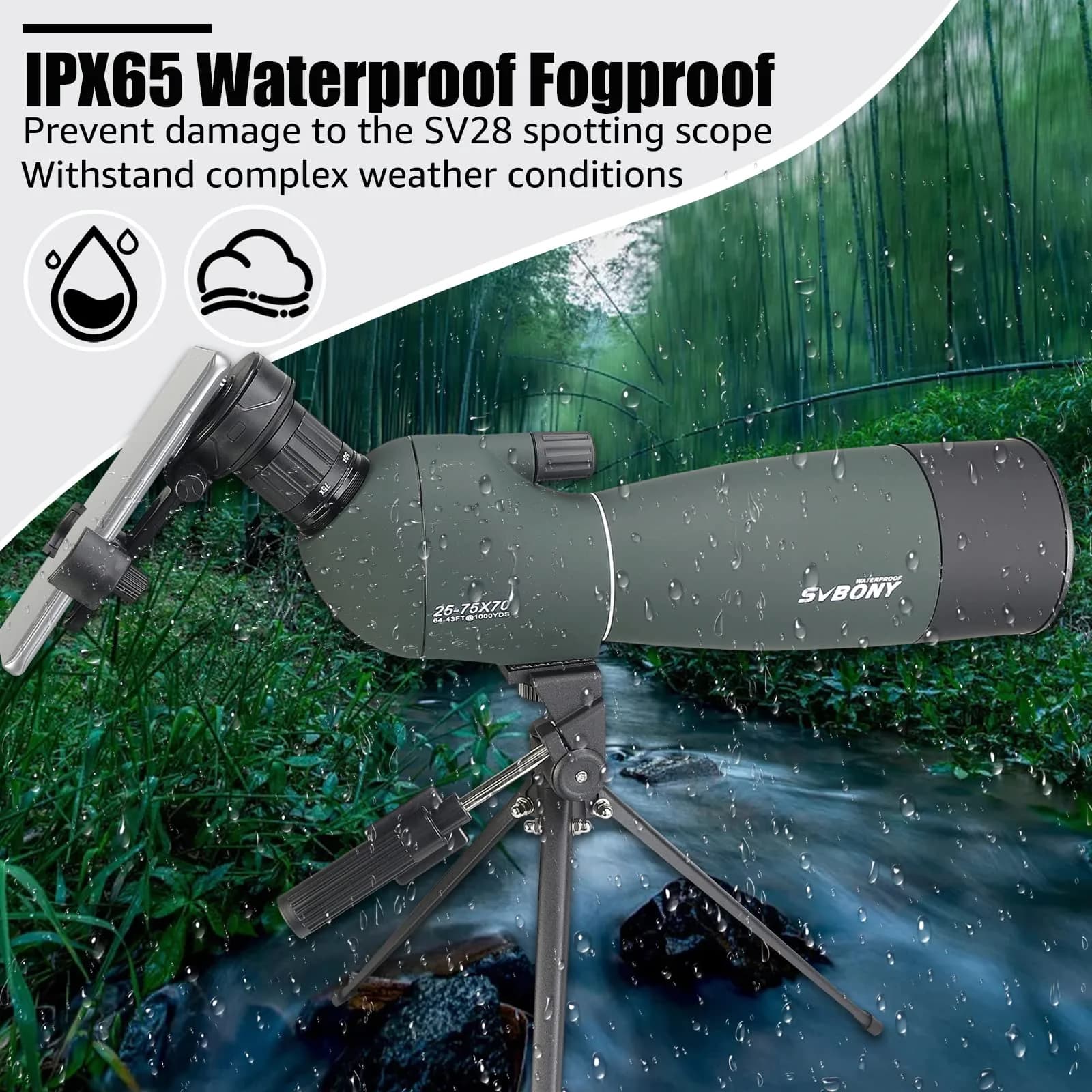 SVBONY SV28 Spotting Scope 25-75x70mm | Stable Aluminum Tripod & Phone Adapter - view 6