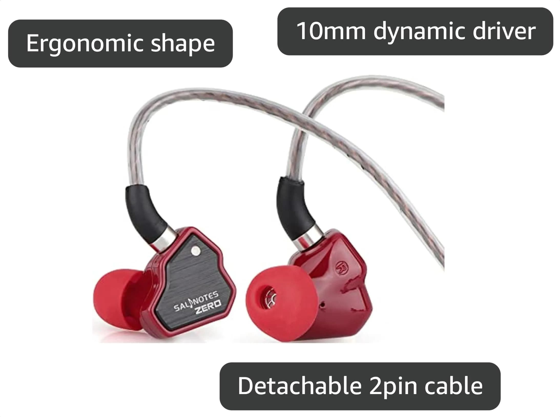Linsoul Salnotes Zero In-Ear Earphones 10mm Dynamic Driver | HiFi Sound, Detachable Cable, Red thumbnail 3