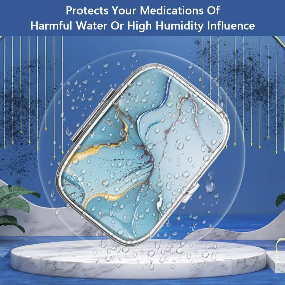 Hion Metal Pill Box 2 Compartment Medicine Vitamin Organizer with Mirror (4-Pack, Set-4-Marble) - view 2