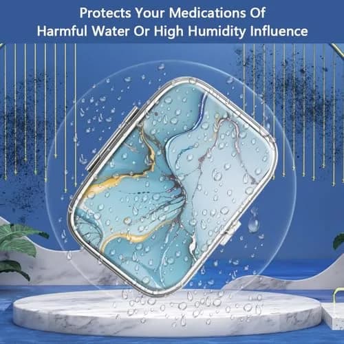 Hion Metal Pill Box 2 Compartment Medicine Vitamin Organizer with Mirror (4-Pack, Set-4-Marble) thumbnail 2