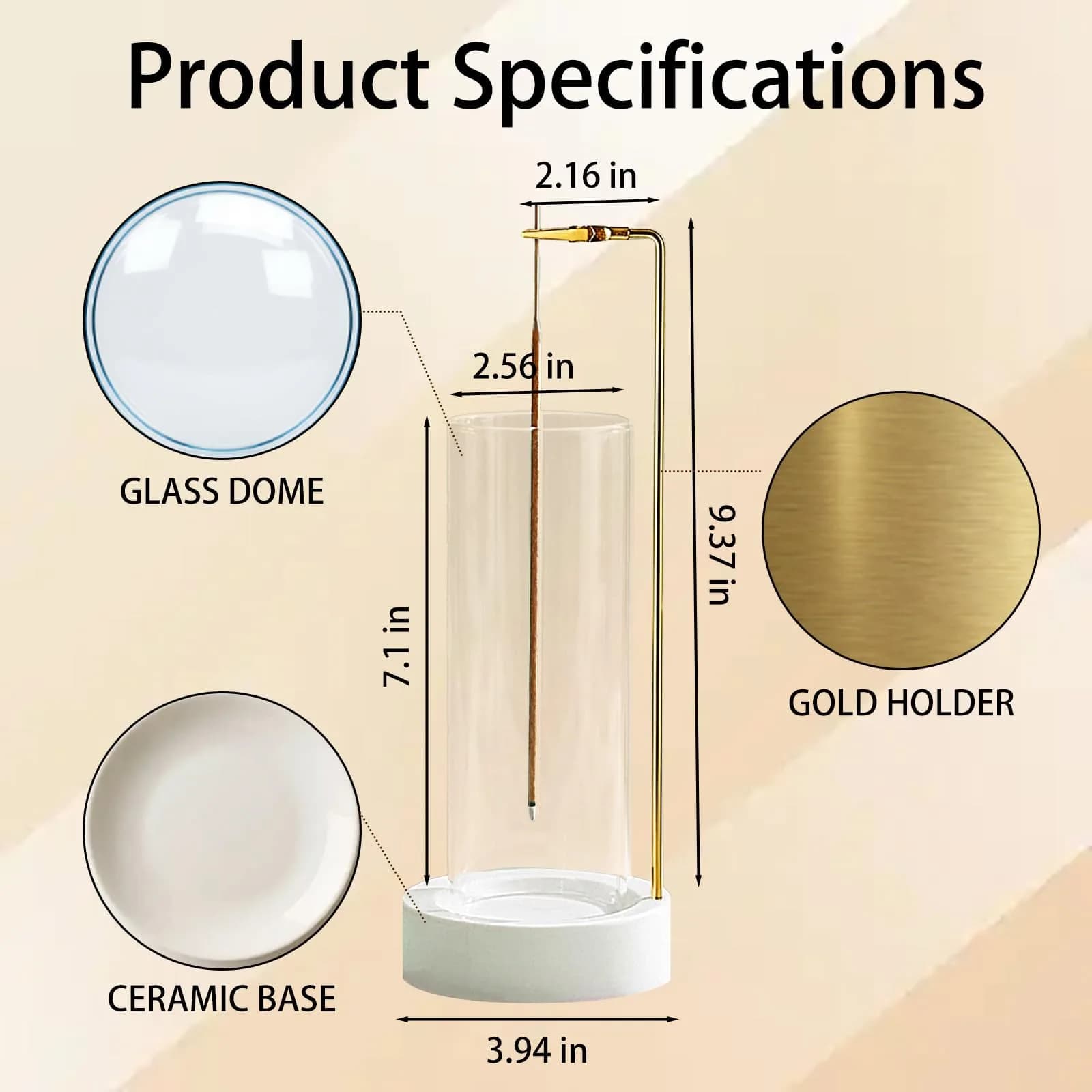 CEREMONY Ceramic Incense Holder with Glass Ash Catcher & 20 Sticks | 27.6 cm (10.9 in) Height - view 7