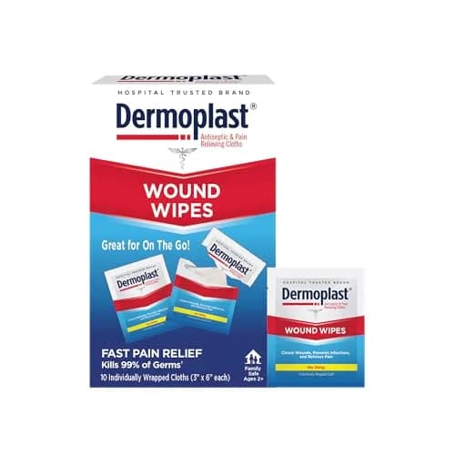 Dermoplast Wound Wipes, Antiseptic First Aid Cloths, 10 Count | No-Sting, Pain-Relief, Portable First Aid thumbnail 1