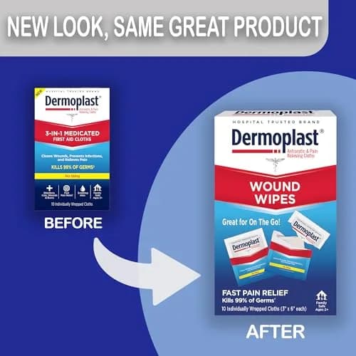 Dermoplast Wound Wipes, Antiseptic First Aid Cloths, 10 Count | No-Sting, Pain-Relief, Portable First Aid thumbnail 2