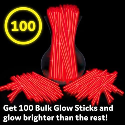 PartySticks Red Glow Sticks 100 Count | 8 Inch Glow in The Dark Light Up Sticks for Parties & Decorations thumbnail 3