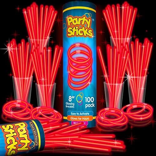 PartySticks Red Glow Sticks 100 Count | 8 Inch Glow in The Dark Light Up Sticks for Parties & Decorations - main product image
