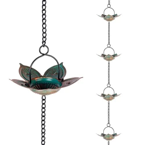 Qipade 8.3 FT Lotus Rain Chain with 12 Cups | Durable Metal Gutter Decor thumbnail 1