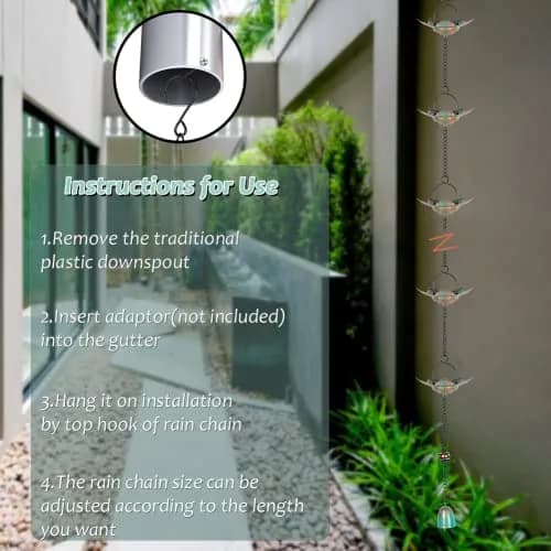 Qipade 8.3 FT Lotus Rain Chain with 12 Cups | Durable Metal Gutter Decor thumbnail 7