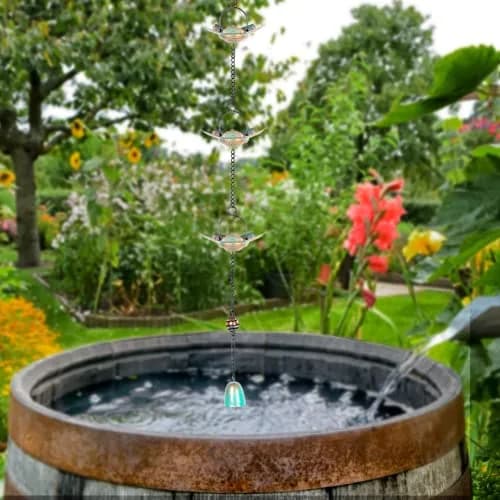 Qipade 8.3 FT Lotus Rain Chain with 12 Cups | Durable Metal Gutter Decor thumbnail 8