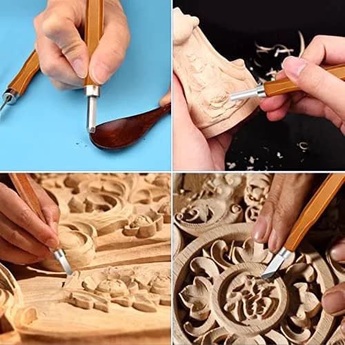 VIBRATITE Wood Carving Kit, 19 PCS Beginner Whittling Tools with Black Walnut Handles | Includes Sharpening Stone & Leather Strop thumbnail 6