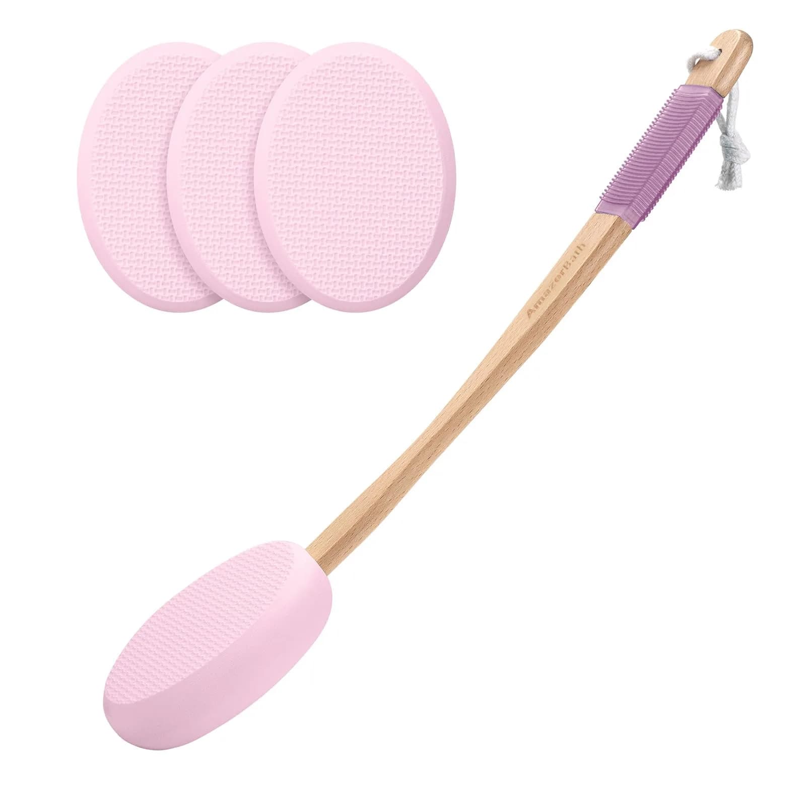 AmazerBath Lotion Applicator for Back, Feet, 4 Replaceable Pads with Long Handle, Pink | Applies Lotion Evenly - main product image