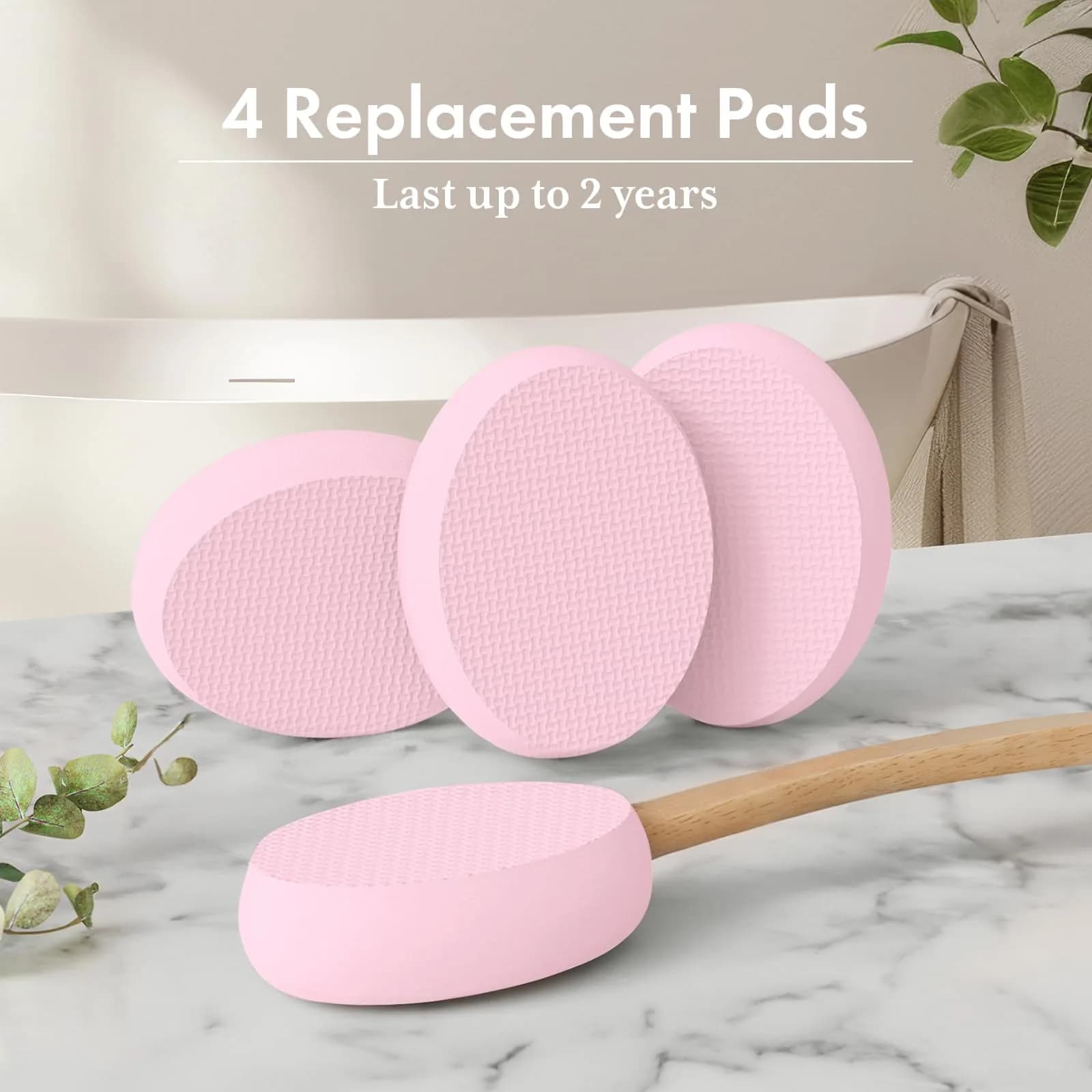 AmazerBath Lotion Applicator for Back, Feet, 4 Replaceable Pads with Long Handle, Pink | Applies Lotion Evenly - view 6
