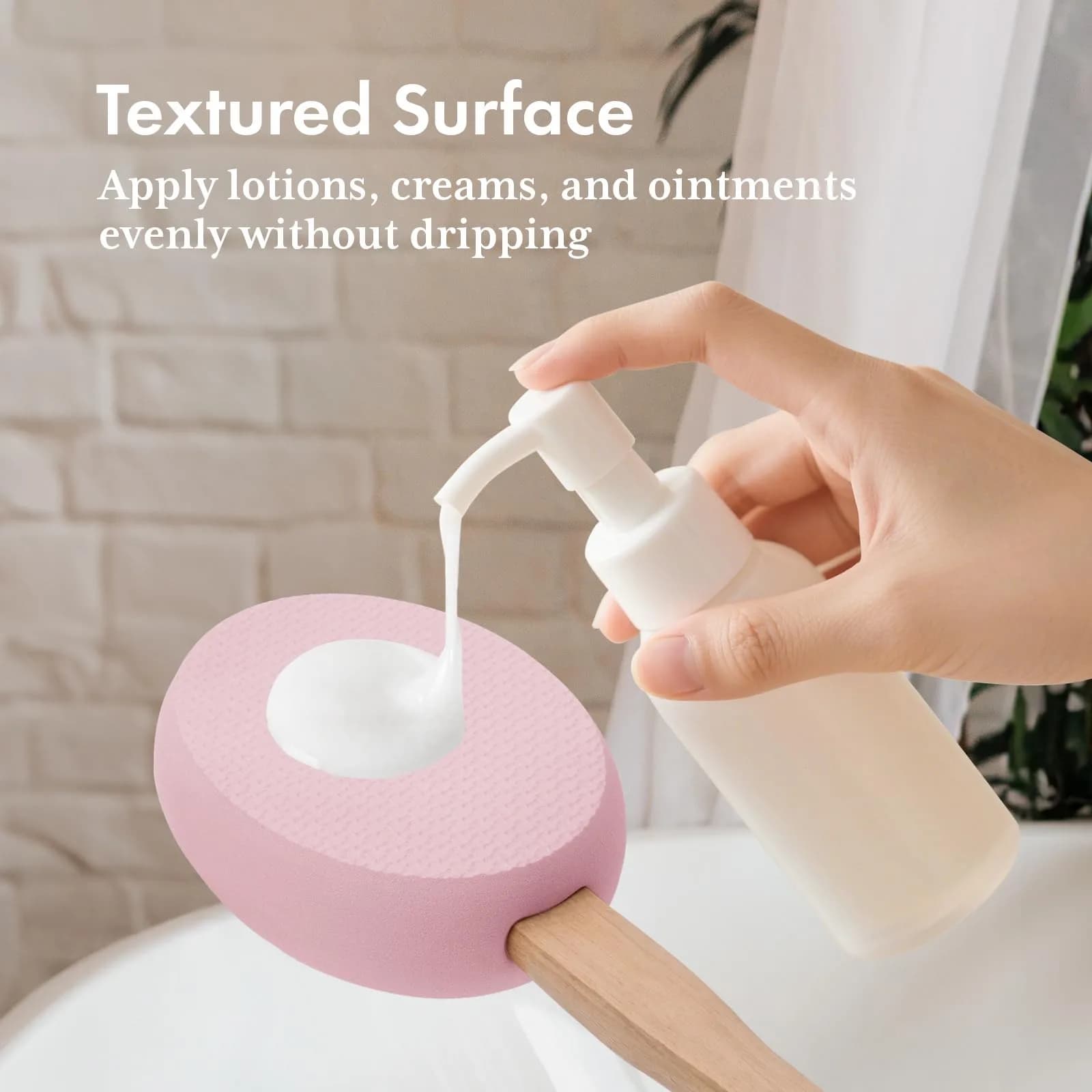 AmazerBath Lotion Applicator for Back, Feet, 4 Replaceable Pads with Long Handle, Pink | Applies Lotion Evenly - view 3
