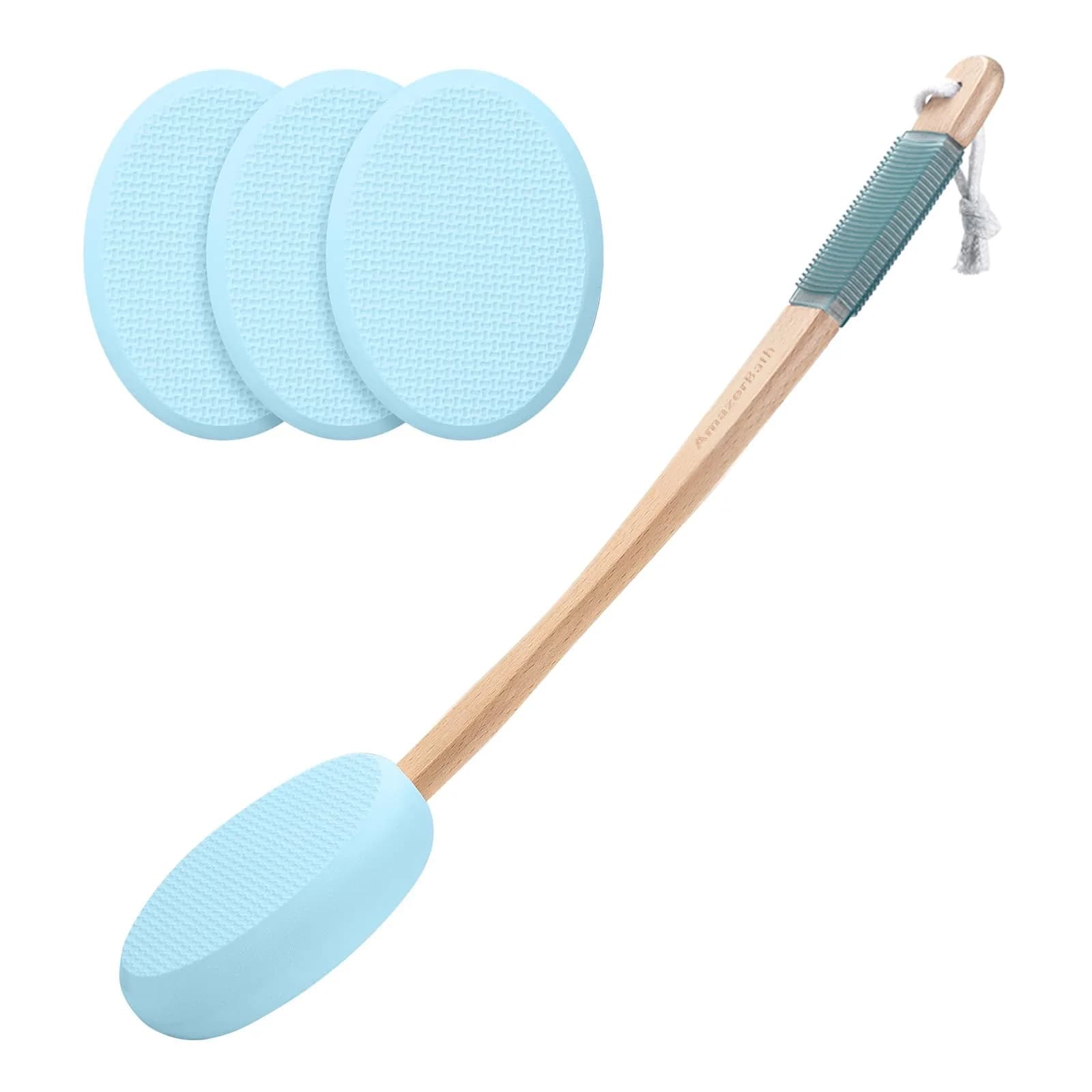 AmazerBath Lotion Applicator with 4 Replacement Pads & 17" Curved Handle | FDA Approved for Back, Feet, and Hard-to-Reach Areas - main product image