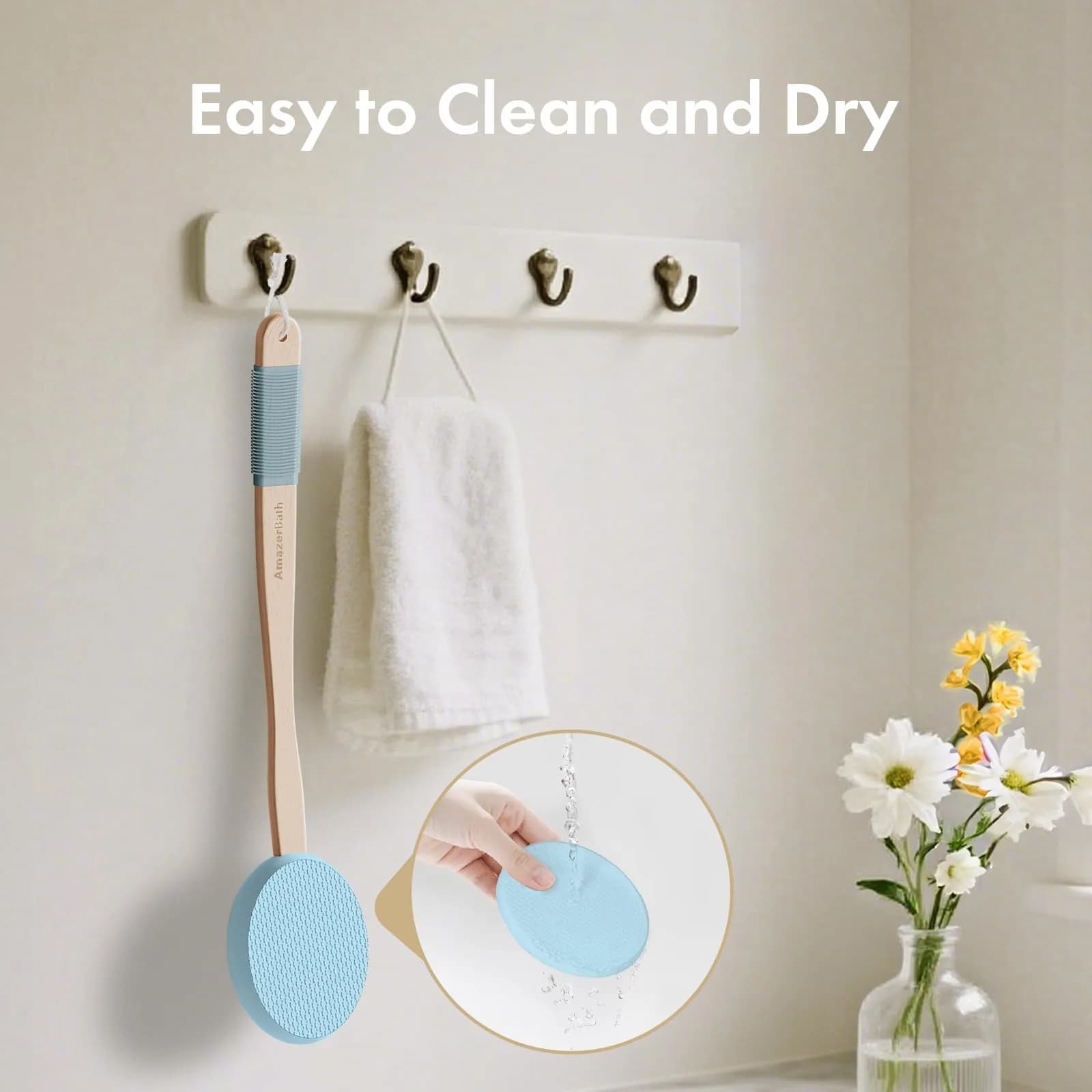 AmazerBath Lotion Applicator with 4 Replacement Pads & 17" Curved Handle | FDA Approved for Back, Feet, and Hard-to-Reach Areas - view 4