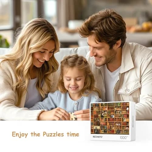 RECHIATO Cats Library Jigsaw Puzzle 1000+ Pieces | Funny Kitten Bookshelf Puzzle for Animal Lovers thumbnail 4
