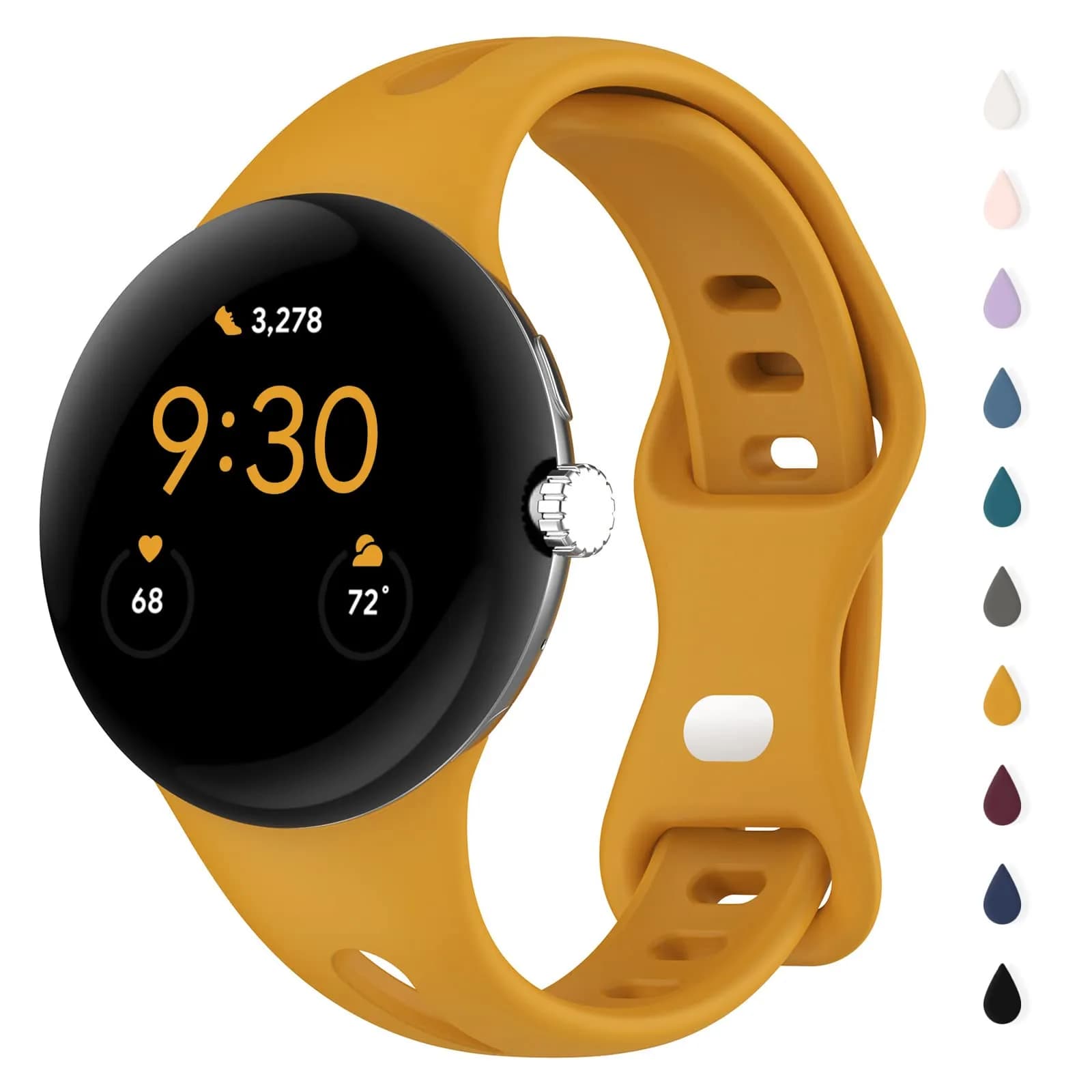 Eiavike Slim Silicone Watch Band for Google Pixel Watch 4/3/2/1 (41mm) - Yellow, 22mm | Breathable & Adjustable Sport Strap - main product image
