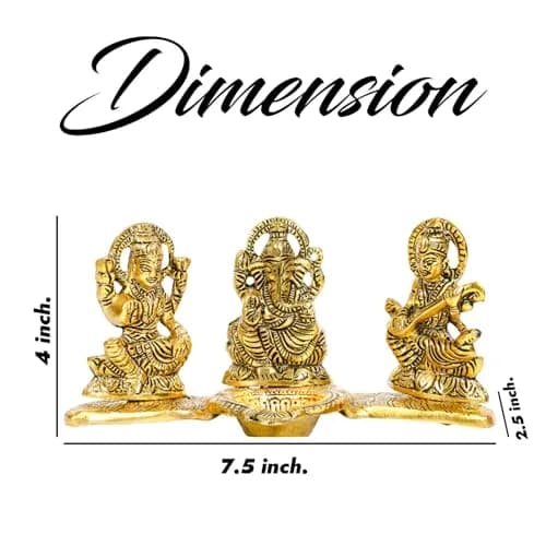 Kalakriti Antique Metal Ganesh Laxmi Saraswati Idols Set with Diya | 320g (0.7lb) | Home Décor Accents thumbnail 4