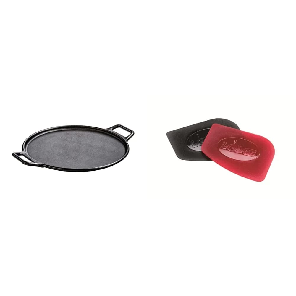 Lodge 14 Inch Seasoned Cast Iron Pizza Pan & ScraperPK 2-Pack | Oven-Safe, Nonstick, Durable