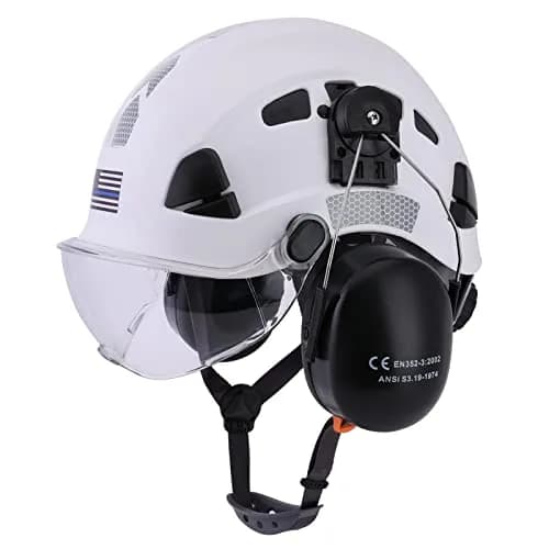 LOHASTAR Safety Helmet Hard Hat Vented ANSI Z89.1 Approved Work Hardhat for Forestry Chainsaw Tree Logging (White+Clear Visor+Earmuff) | 1 Size thumbnail 1