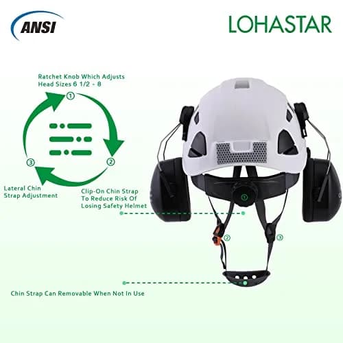 LOHASTAR Safety Helmet Hard Hat Vented ANSI Z89.1 Approved Work Hardhat for Forestry Chainsaw Tree Logging (White+Clear Visor+Earmuff) | 1 Size thumbnail 5