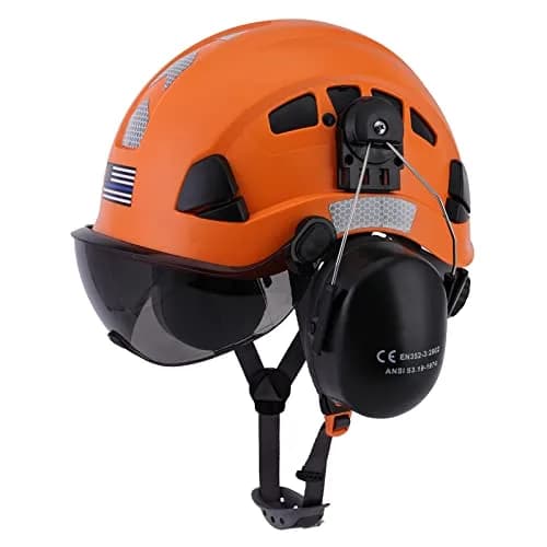 LOHASTAR Safety Helmet Hard Hat Vented ANSI Z89.1 Approved Work Hardhat for Forestry Chainsaw Arborist Tree Logging Helmet (Orange+Tinted Visor+Earmuff) | Impact-Resistant thumbnail 1