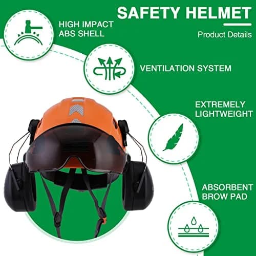 LOHASTAR Safety Helmet Hard Hat Vented ANSI Z89.1 Approved Work Hardhat for Forestry Chainsaw Arborist Tree Logging Helmet (Orange+Tinted Visor+Earmuff) | Impact-Resistant thumbnail 4