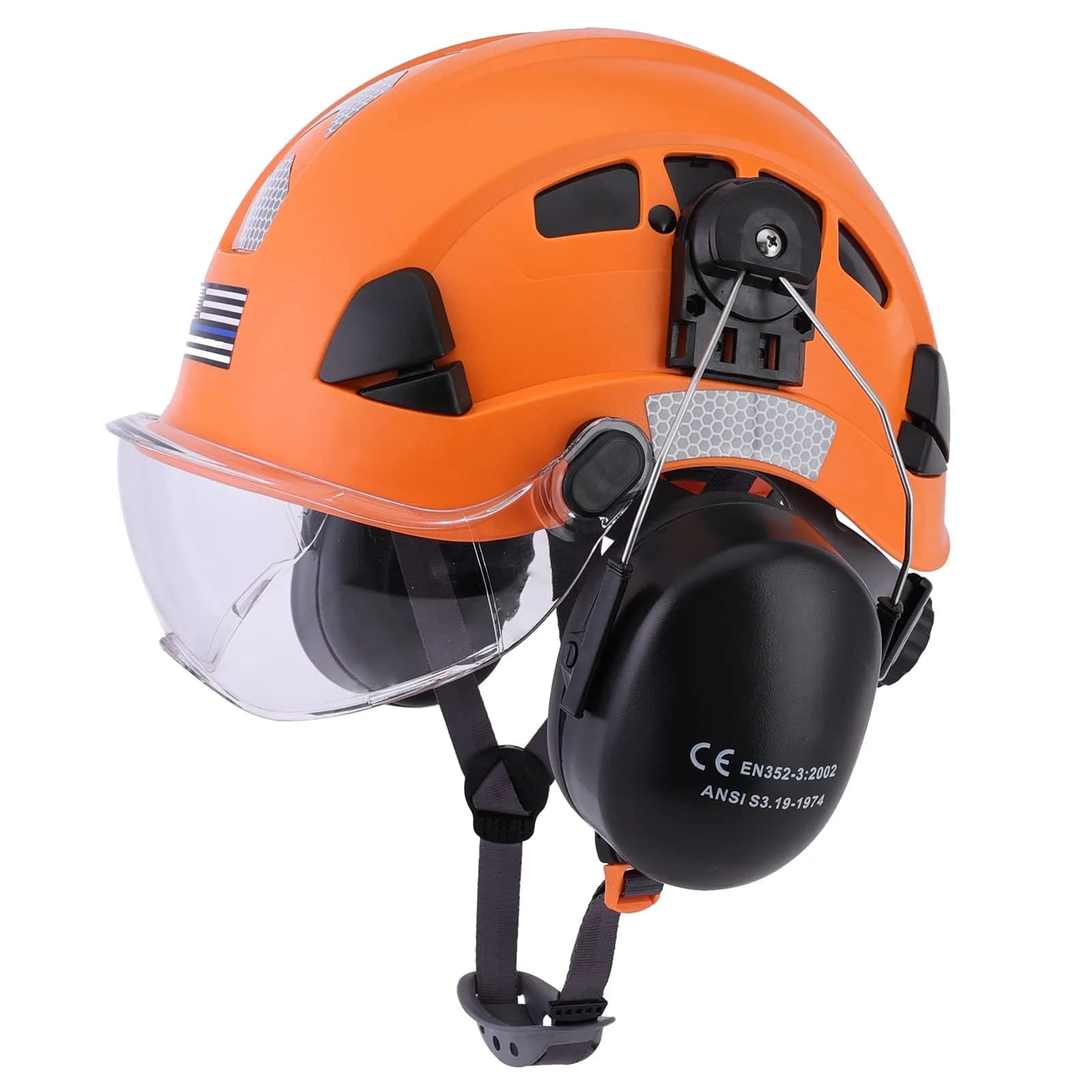 LOHASTAR Safety Hard Hat with Visor and Hearing Protection | ANSI Z89.1 Approved Work Helmet for Forestry, Chainsaw, Logging - Orange — Orange+Clear visor+Earmuff
