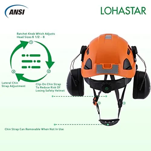 LOHASTAR Safety Hard Hat with Visor and Hearing Protection | ANSI Z89.1 Approved Work Helmet for Forestry, Chainsaw, Logging - Orange thumbnail 5