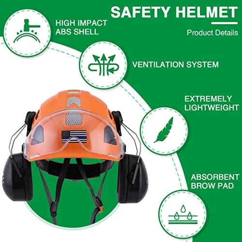 LOHASTAR Safety Hard Hat with Visor and Hearing Protection | ANSI Z89.1 Approved Work Helmet for Forestry, Chainsaw, Logging - Orange thumbnail 3