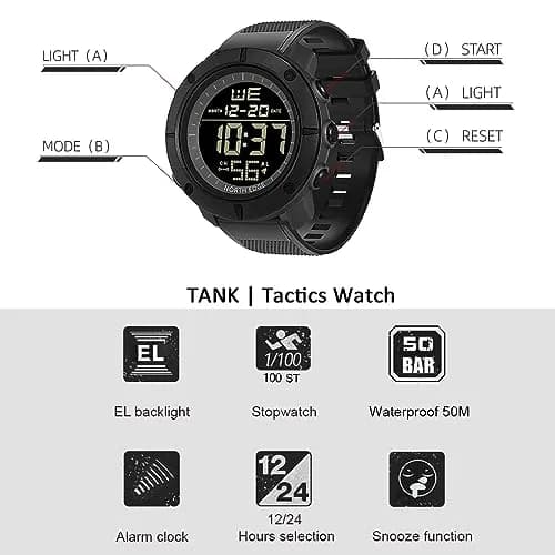 NORTH EDGE Digital-Watch Sports Watch - Large Face Waterproof with Stopwatch Alarm EL Back Light thumbnail 6