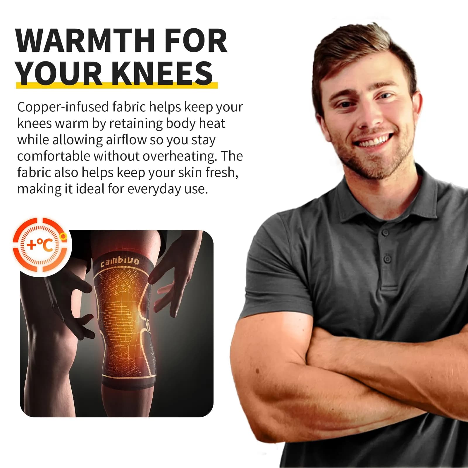 CAMBIVO Copper Knee Braces for Men and Women (2-Pack, Large) | FDA Approved Orthopedic Support - view 2