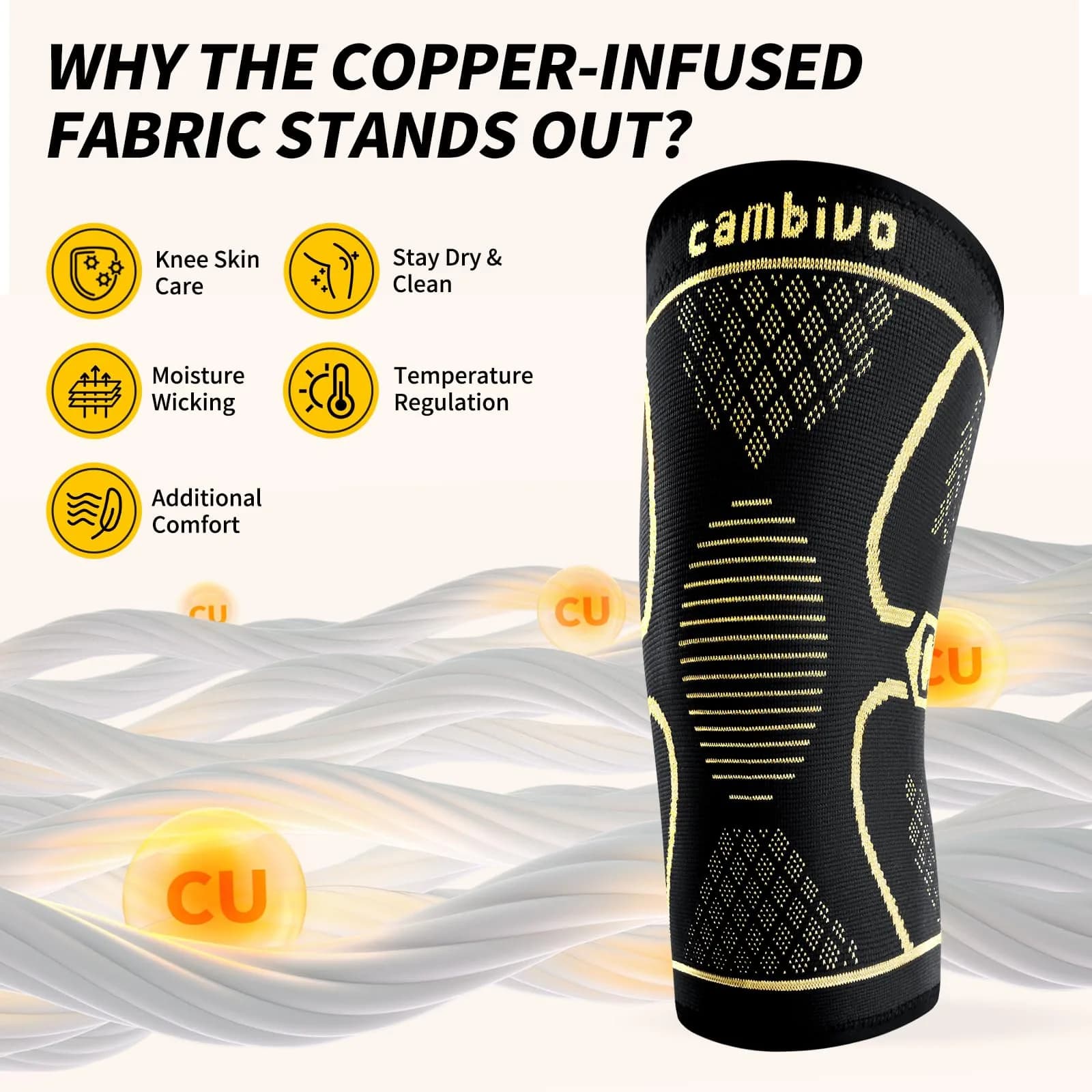 CAMBIVO Copper Knee Braces for Men and Women (2-Pack, Large) | FDA Approved Orthopedic Support - view 3
