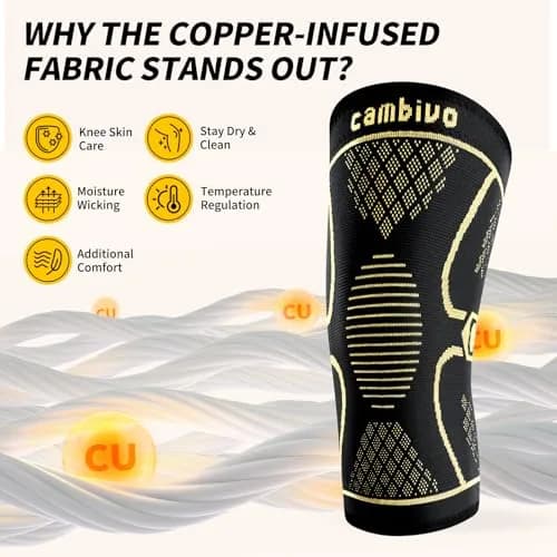 CAMBIVO Copper Knee Braces for Men and Women (2 Pack) - Medium | FDA Approved Orthopedic Brace for Arthritis, Sports & Recovery thumbnail 3