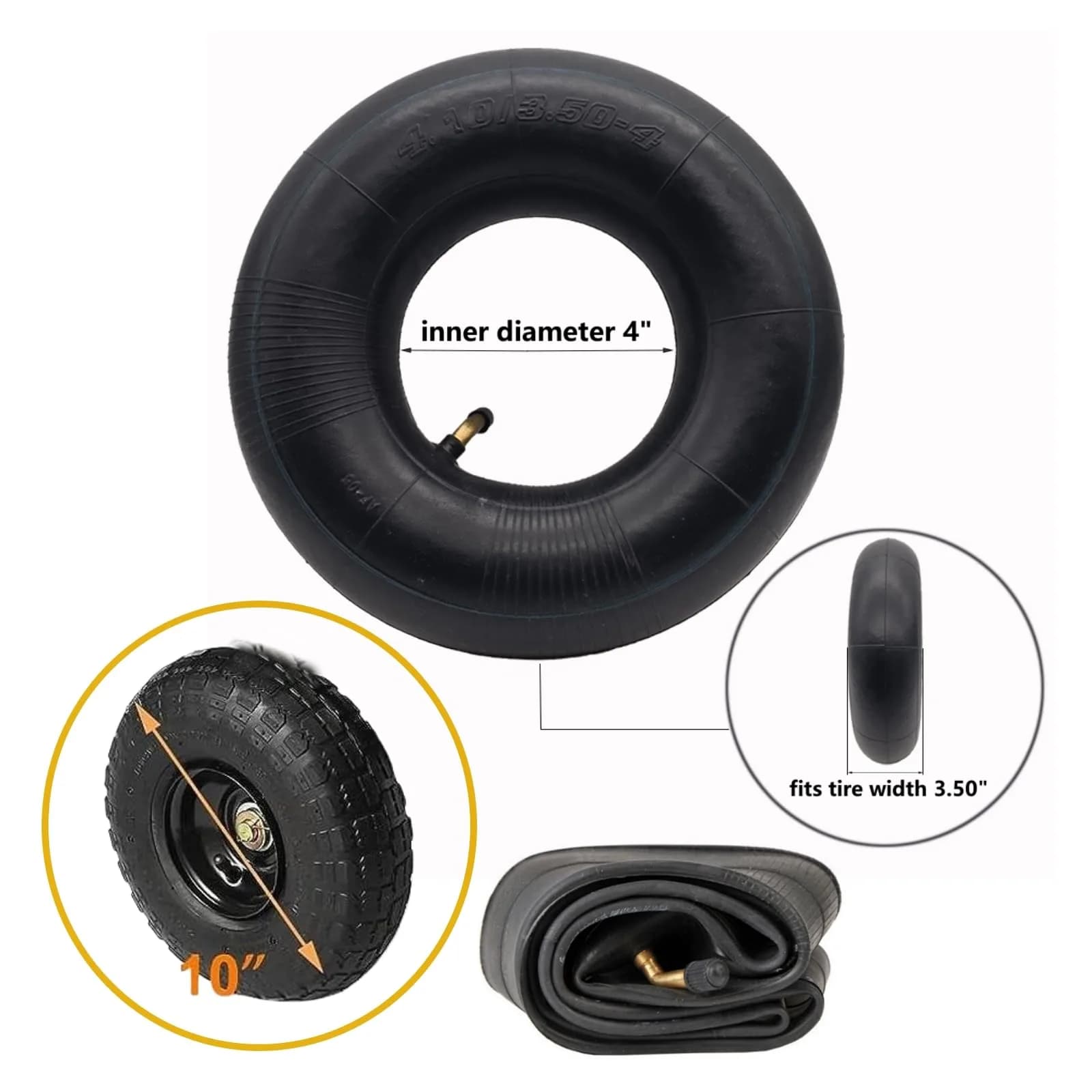 Swagnaz 4.10/3.50-4 Inner Tube | 2-Pack, 10-inch Diameter, 4.1-inch Width - view 2