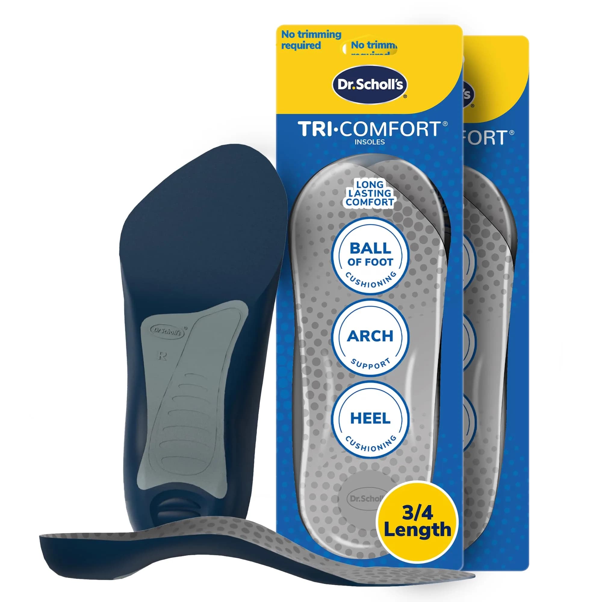 Dr. Scholl’s Comfort Tri-Comfort Insoles for Men, Size 8-14 (12 Pairs) | FDA Approved Arch Support — Black